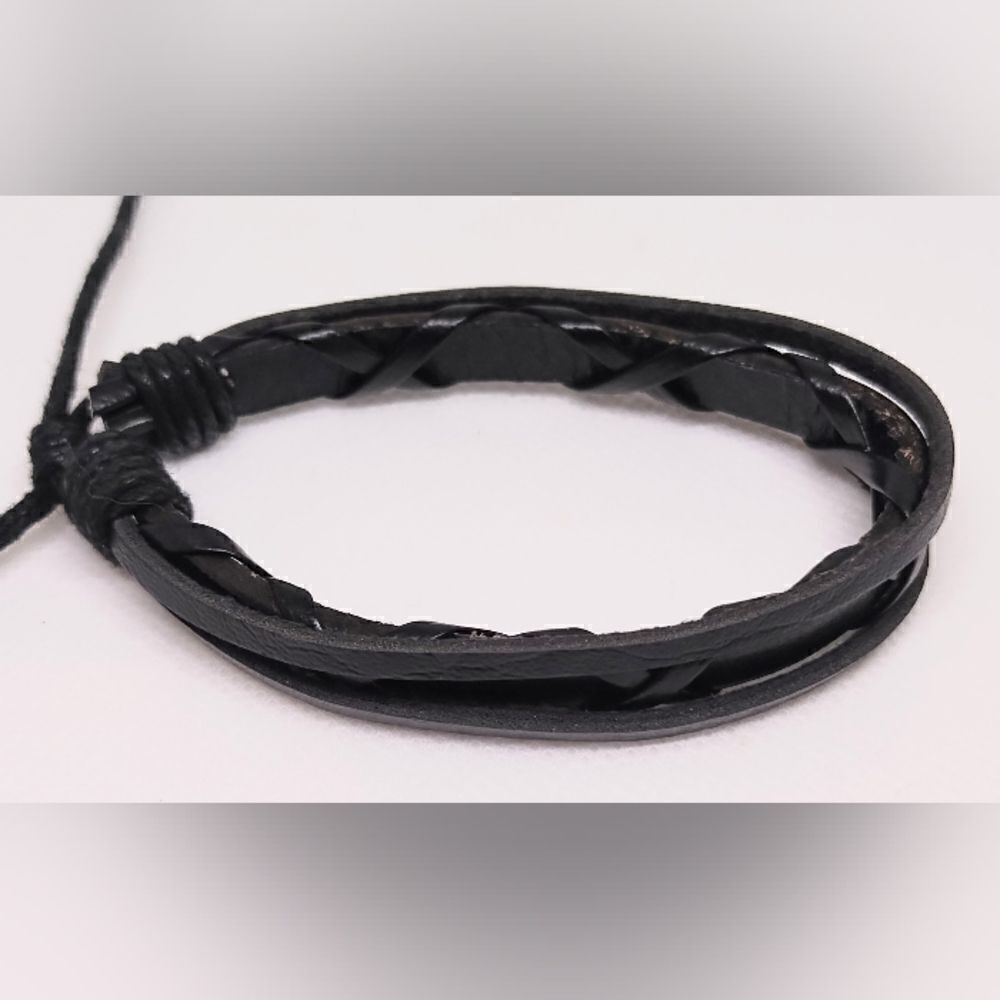 Men's bracelet leather braided layered black jewelry‎ new d92